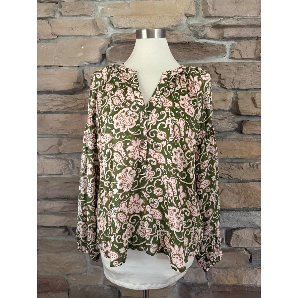 Sanctuary Sunday's Best Blouse Paisley Floral Tencel Green Pink CB2436CK2 L NEW